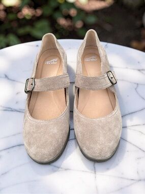 Dansko Mary Jane Wedge Shoes Taupe Suede Leather Comfort EU 40 US 9.5 10